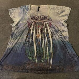 multicolor y2k square neck top